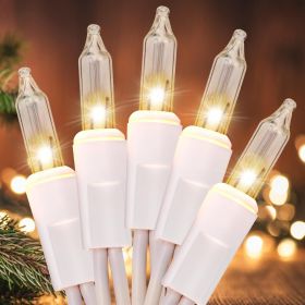 Christmas Lights 100 Count Clear White Wire UL Certified Connectable Warm White String Lights for Christmas Tree,Garland,Home,Patio, Wedding,Part