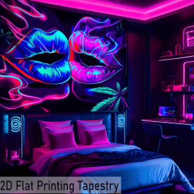2D Flat, 2D Flat Printing-1pc Hippie Creative Aesthetics UV Black Light Tapestry, Large Size Retro Peach Light Beige Fluorescent Tapestry (size: 70*90in)